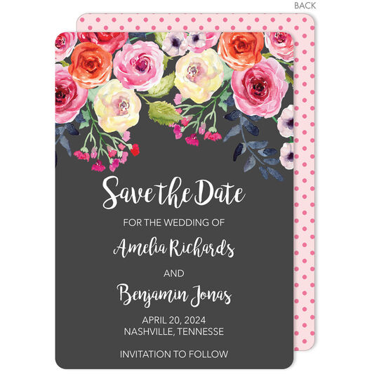 Charcoal Watercolor Roses Save the Date Cards